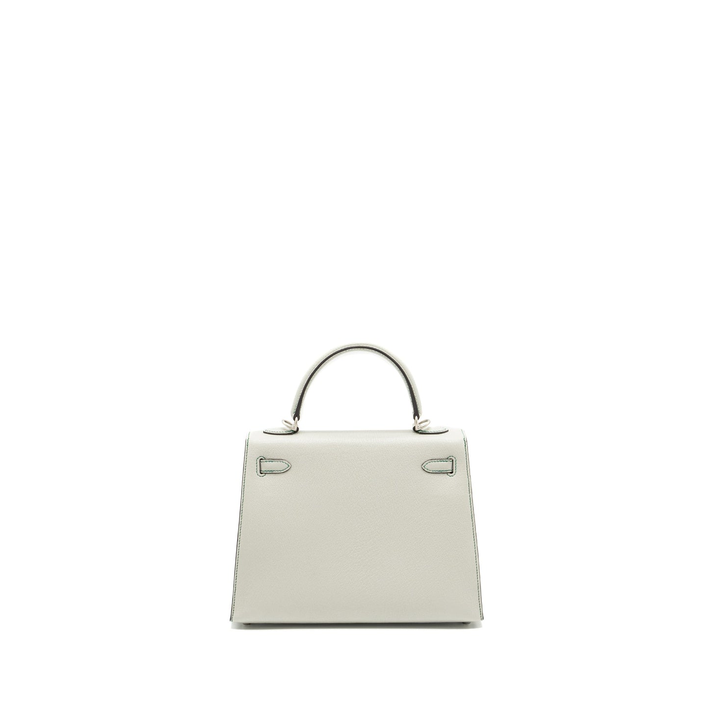 Hermes Kelly 25 Special Order Chèvre Mysore Gris Perle/Malachite/Vert Emeraude Brushed SHW Stamp U