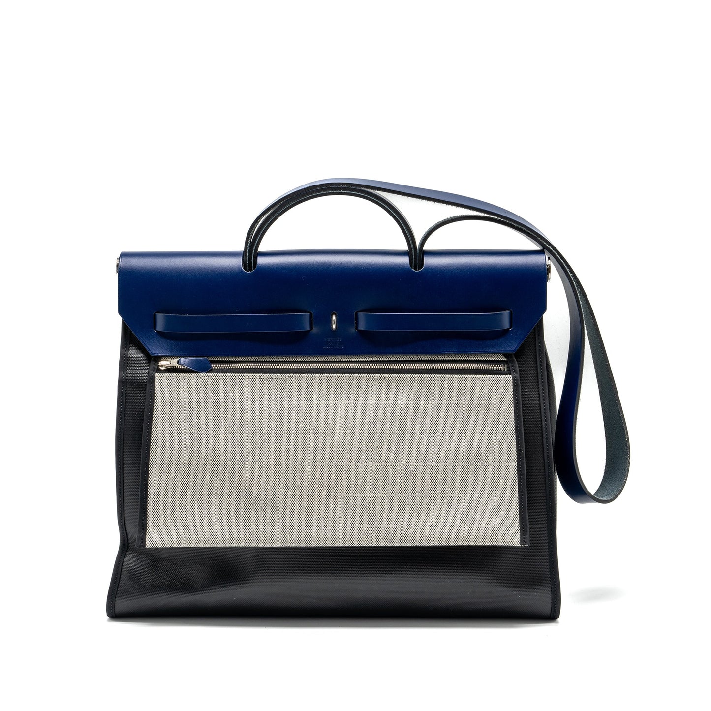 Hermes Herbag Zip 39 Bag Berline Canvas/Leather Black/Blue SHW Stamp C
