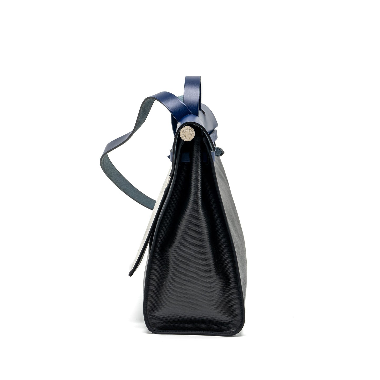 Hermes Herbag Zip 39 Bag Berline Canvas/Leather Black/Blue SHW Stamp C