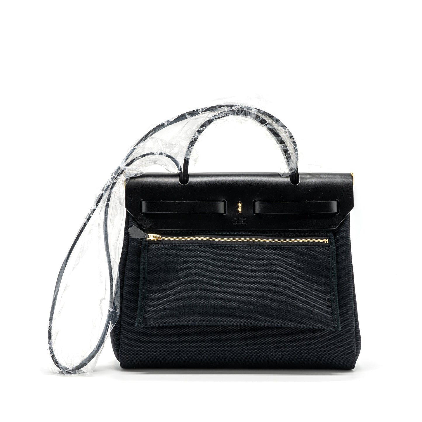 Hermes Herbag Zip 31 Bag Canvas/ Hunter Leather Black GHW Stamp B