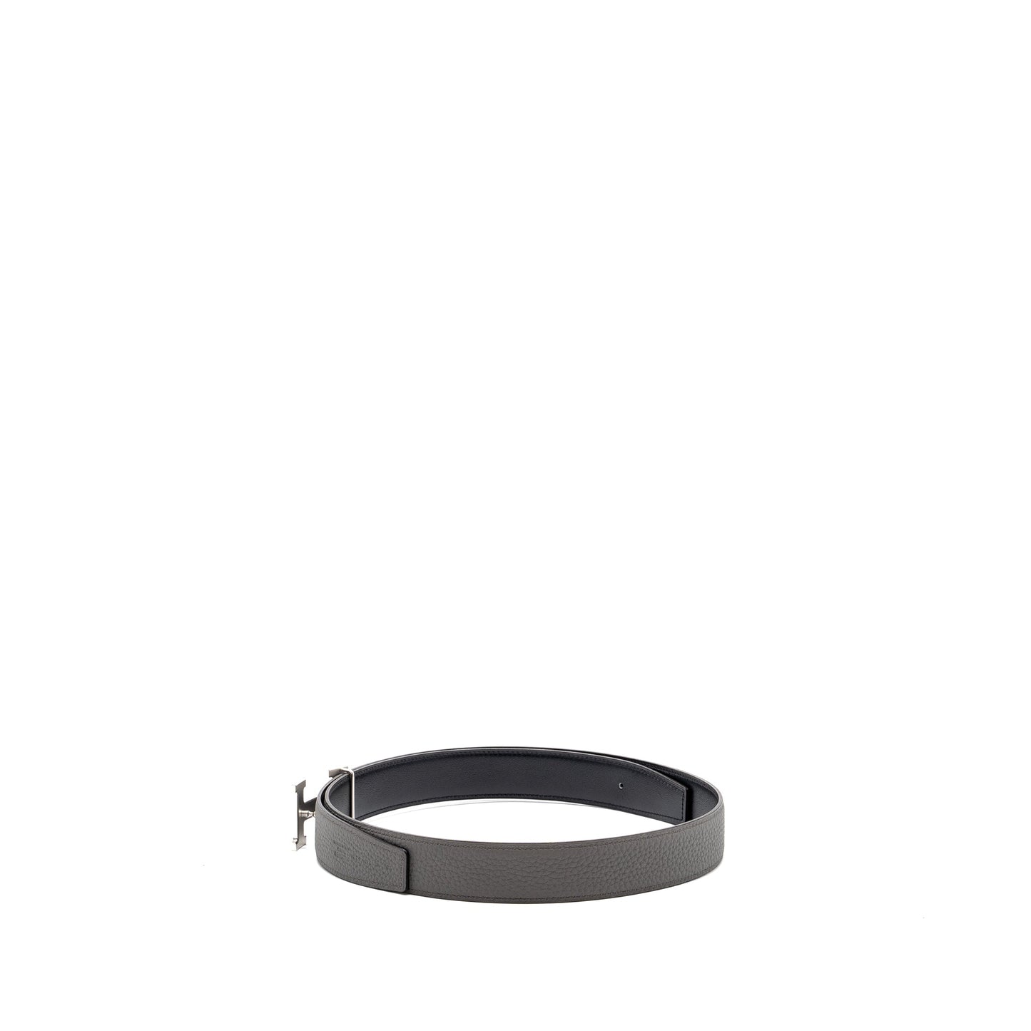 Hermes Size 95 H Buckle Reversible Belt Togo/ Box Grey / Black SHW