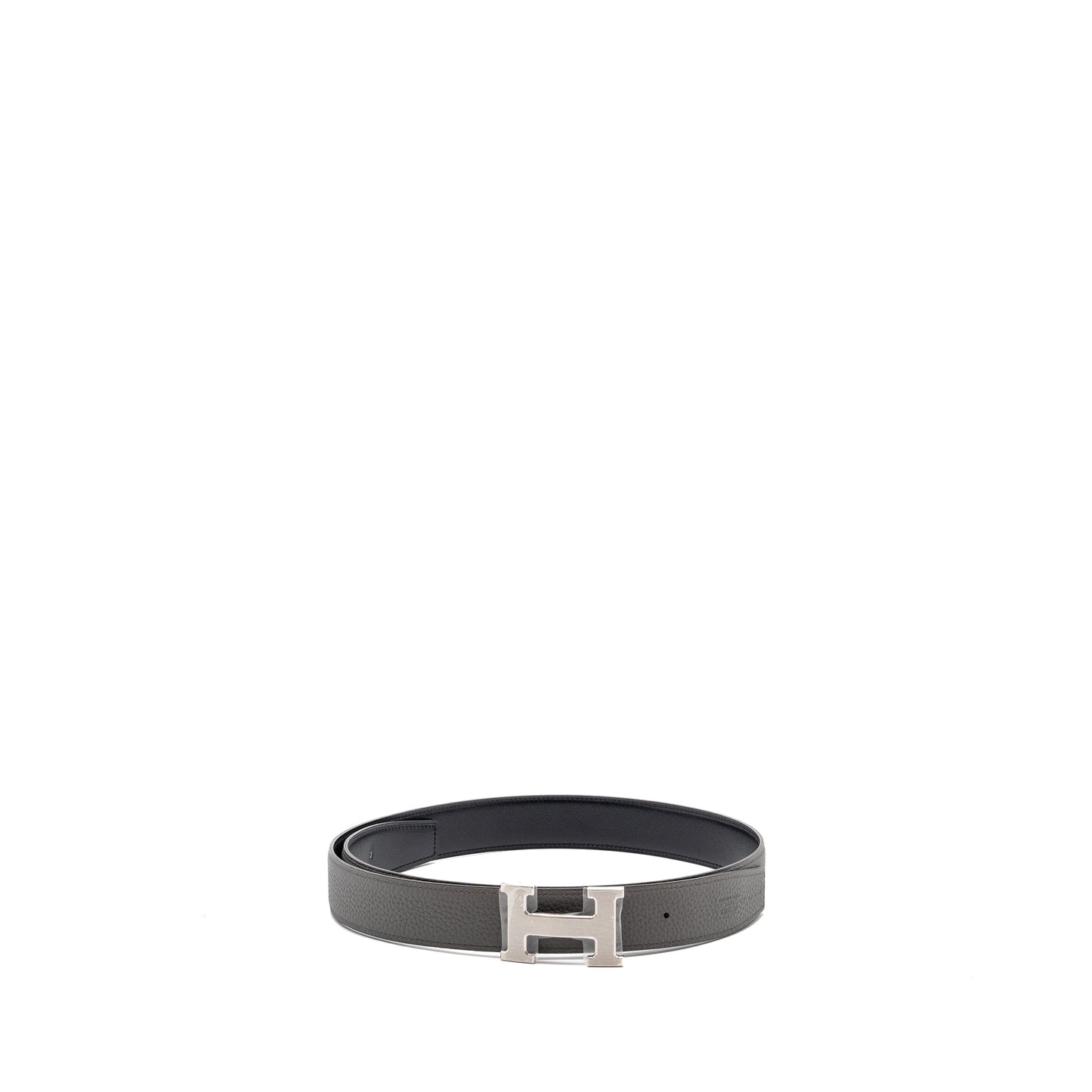 Hermes Size 95 H Buckle Reversible Belt Togo/ Box Grey / Black SHW