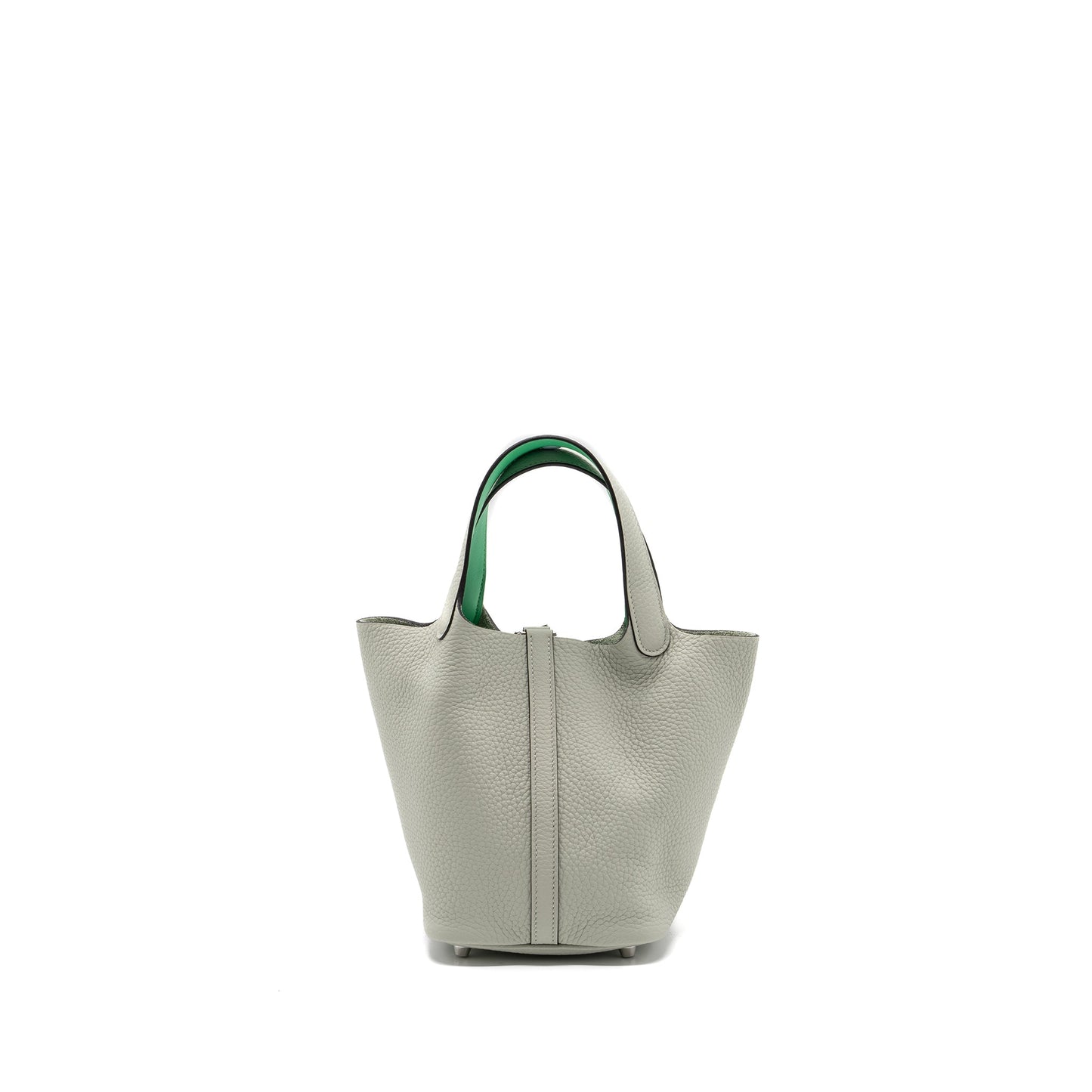Hermes picotin 18 lock bag clemence / swift gris neve/ vert comics SHW stamp B