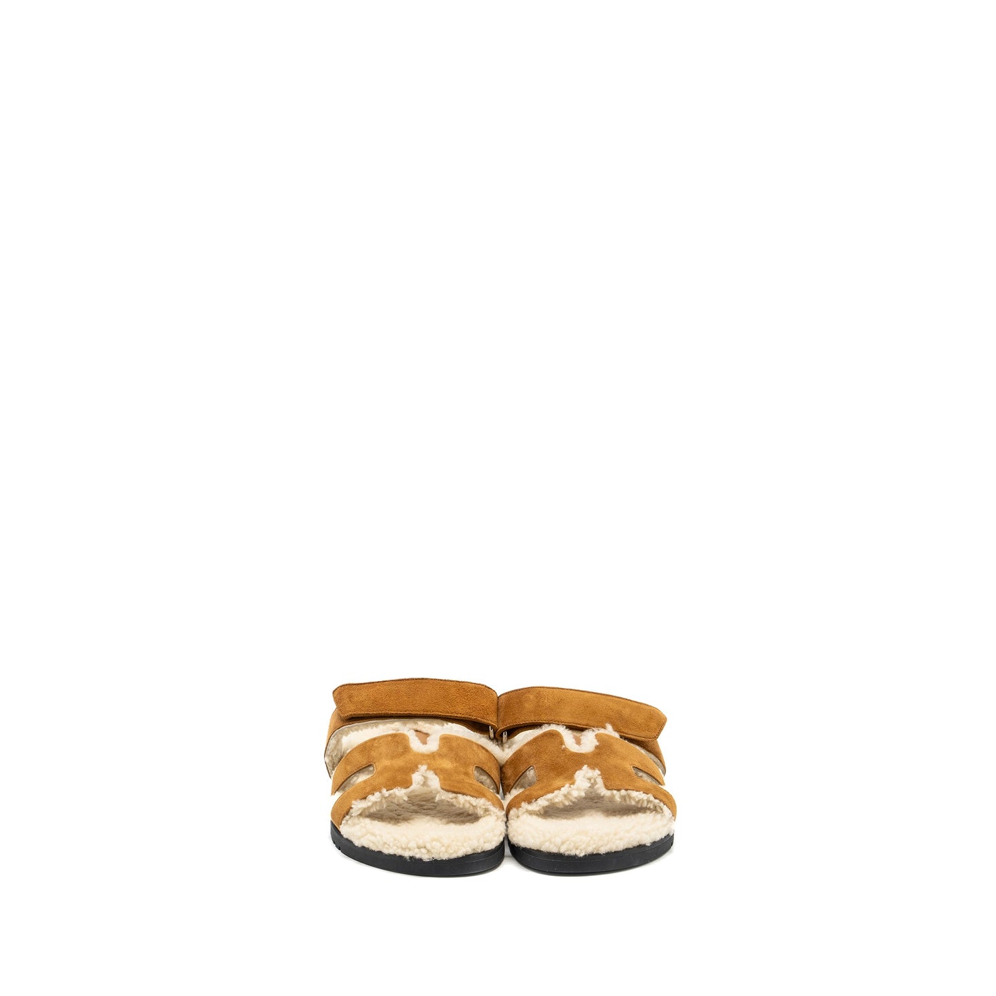 HERMES Size 38 Chypre Sandal Chevre goatskin /Shearling Naturel/Ecru