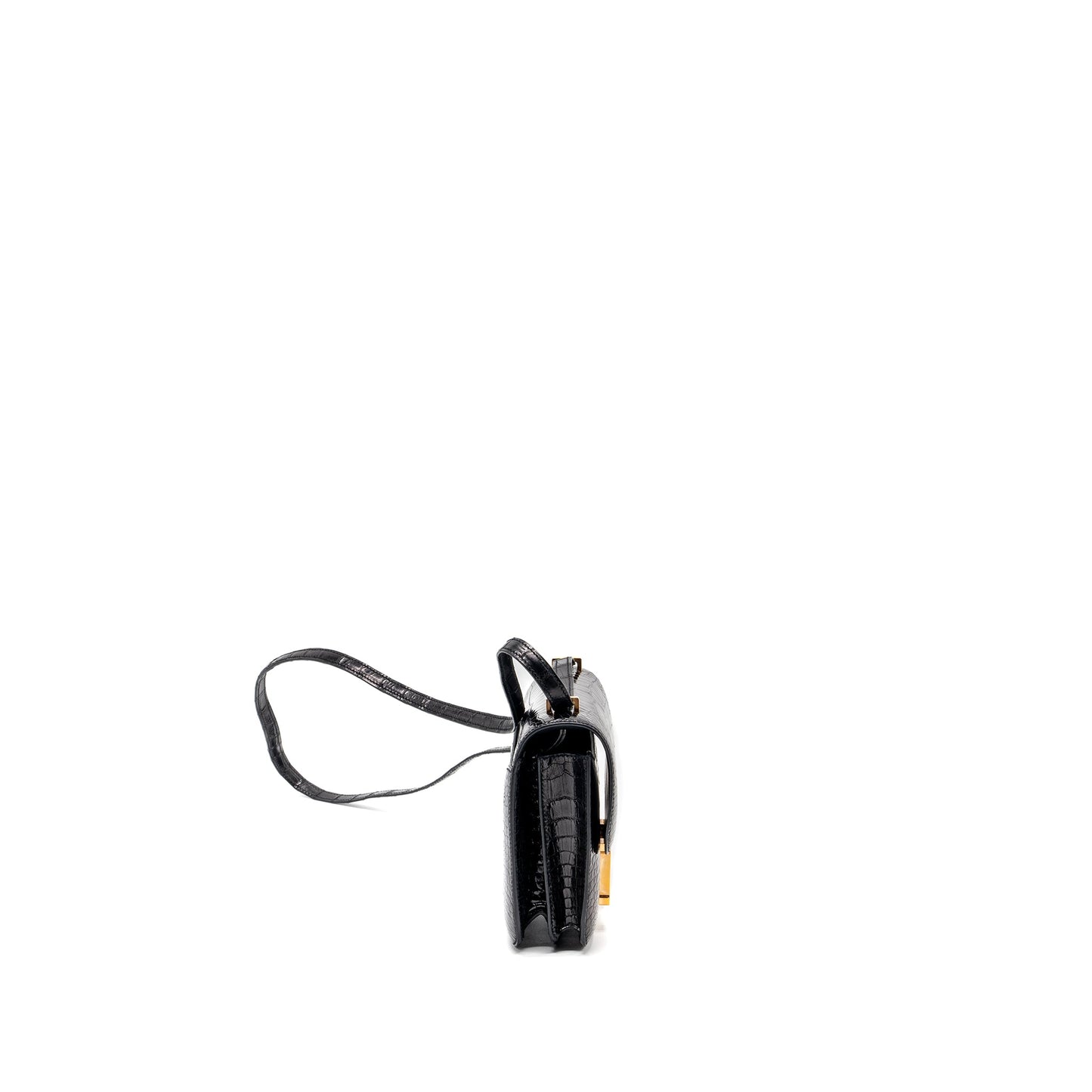Hermes Mini Constance Alligator Mississippiensis shiny black GHW stamp X