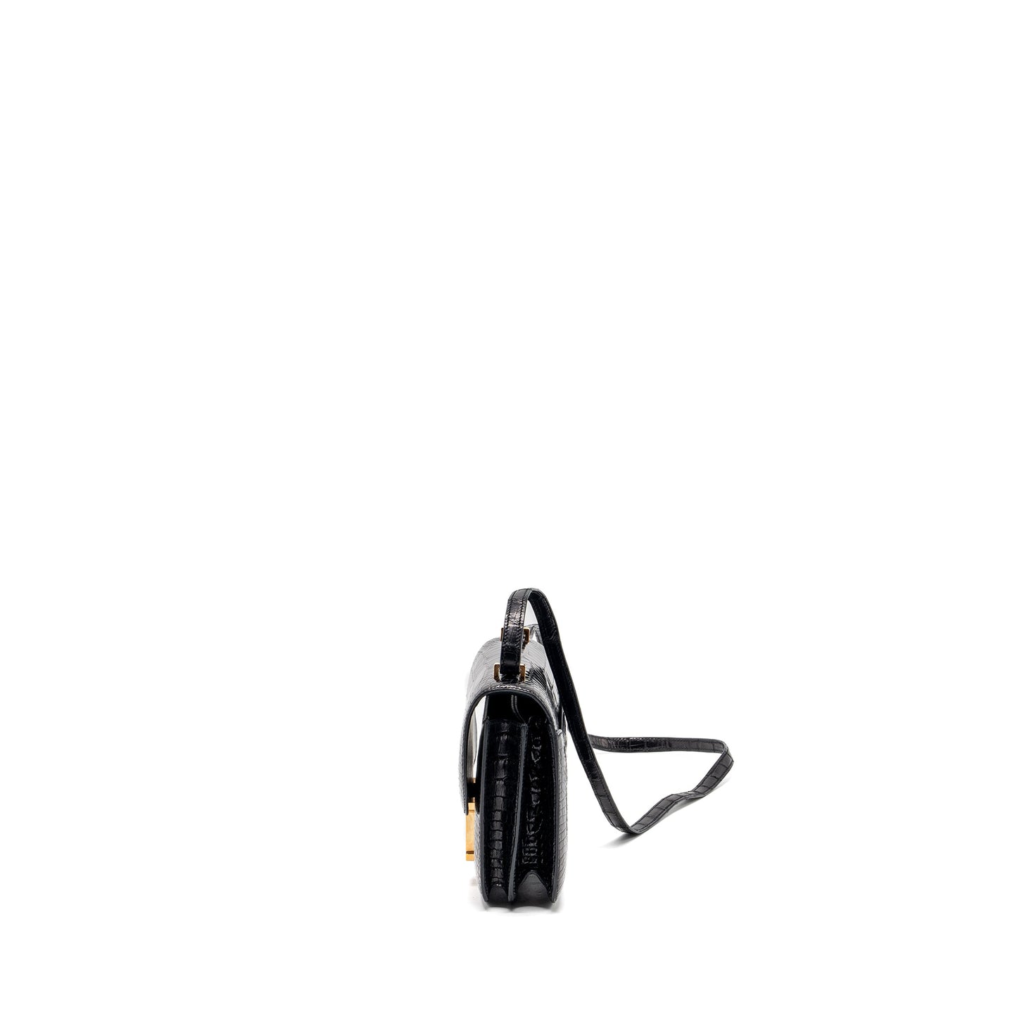 Hermes Mini Constance Alligator Mississippiensis shiny black GHW stamp X