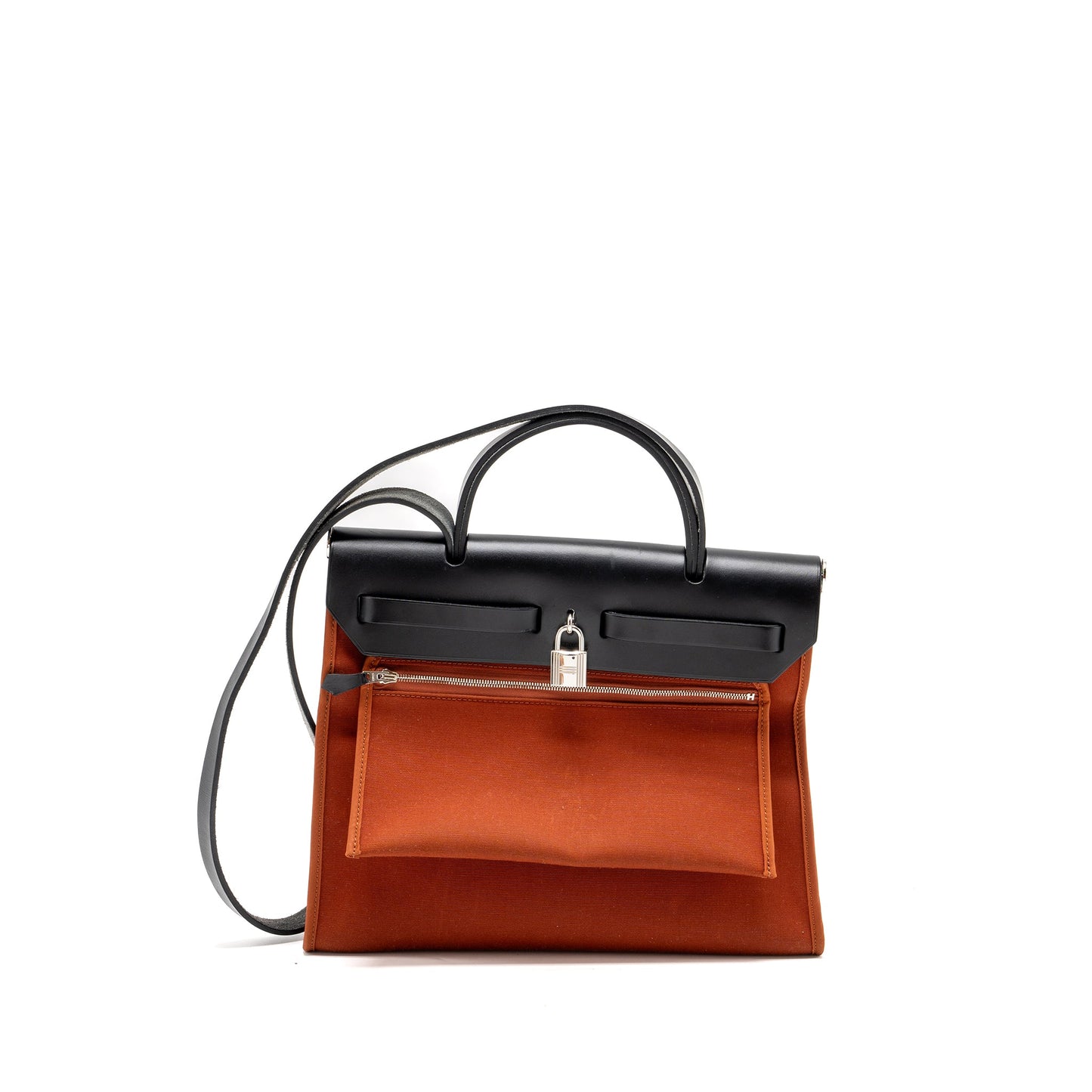 Hermes Herbag 31 Zip bag canvas/ hunter leather cuivre / black SHW stamp A