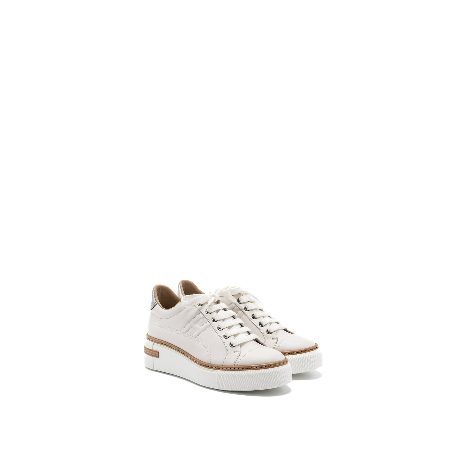 Hermes Size 37 Femme Polo Sneakers White/ Argent