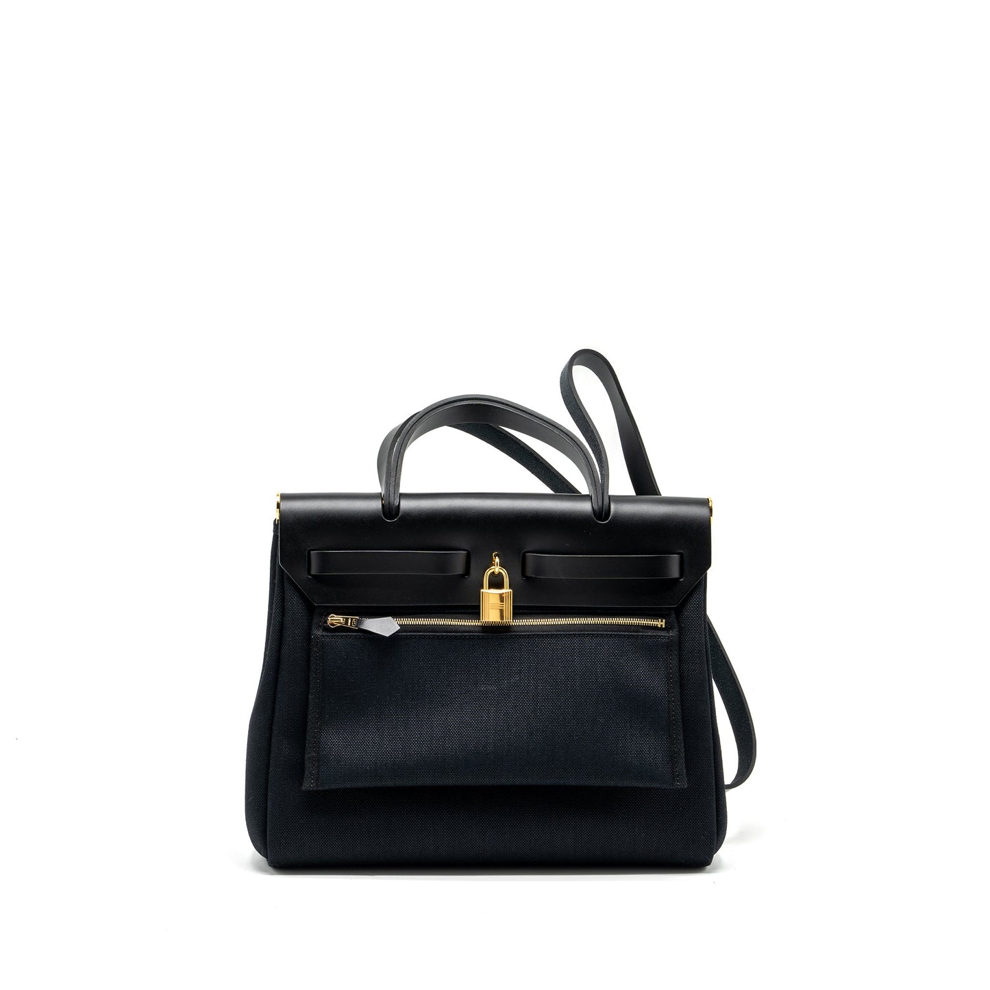 Hermes Herbag 31 zip bag canvas/Leather black GHW Stamp U