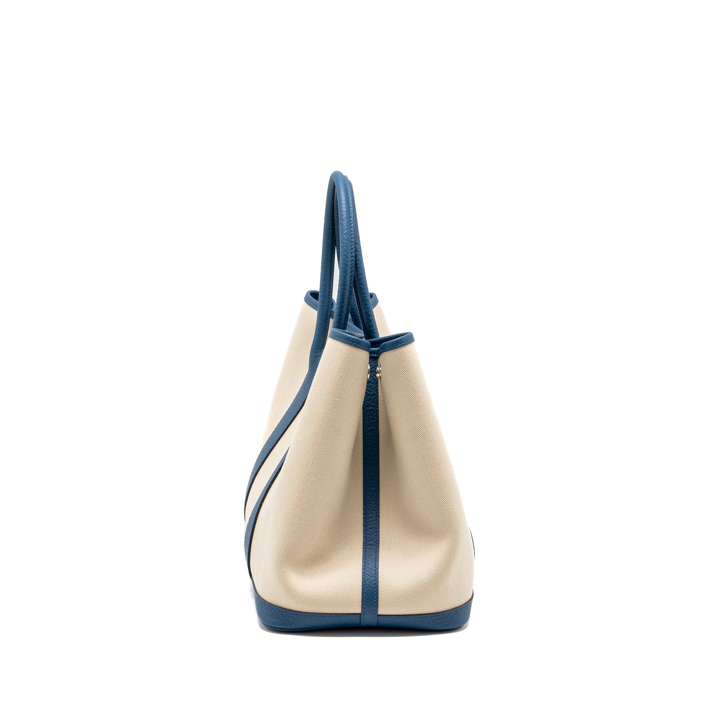 Hermes garden party 36 vache country leather/cnavas craie /bleu outremer SHW Stamp D
