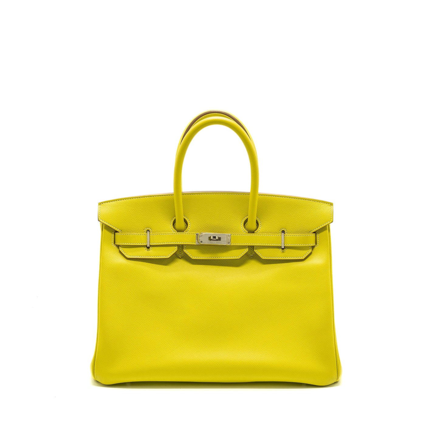 Hermes birkin 35 epsom lime / gris perle SHW stamp square Q