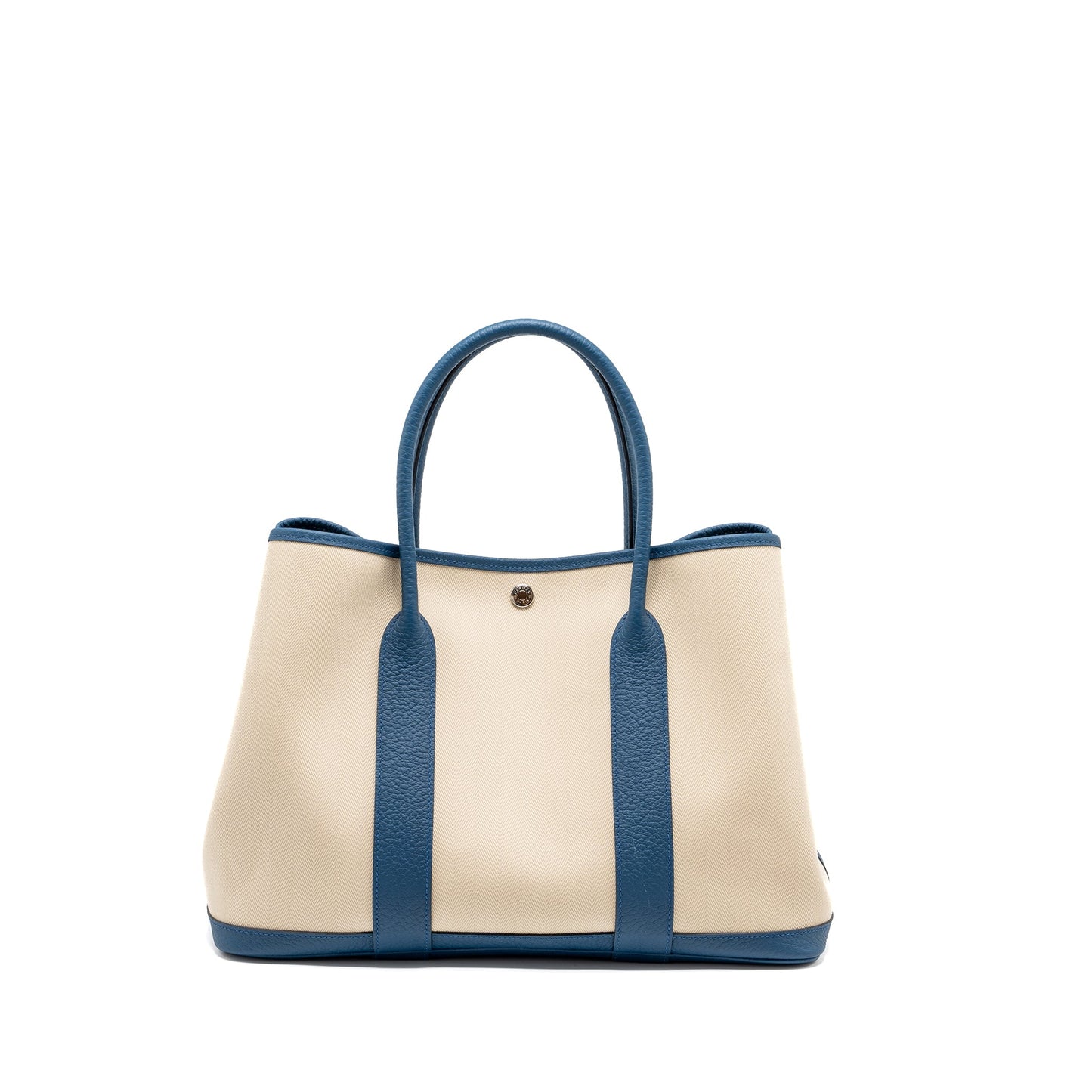 Hermes garden party 36 vache country leather/cnavas craie /bleu outremer SHW Stamp D