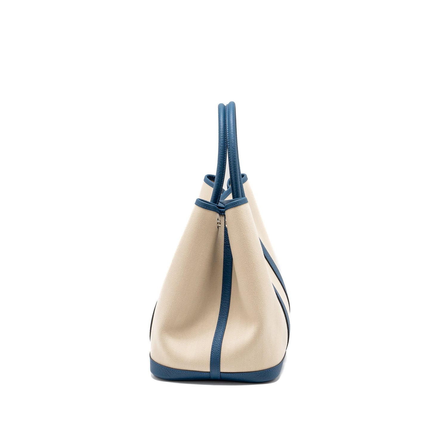 Hermes garden party 36 vache country leather/cnavas craie /bleu outremer SHW Stamp D