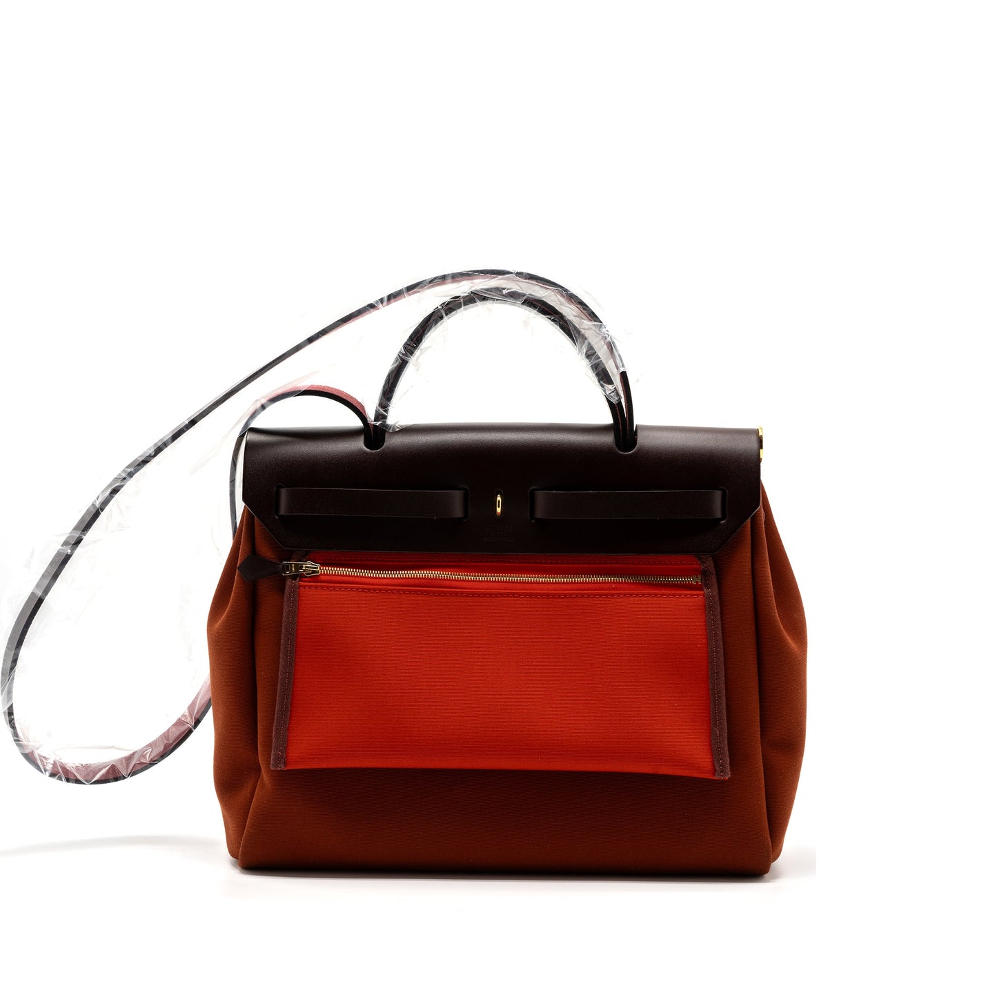 Hermes herbag zip 31 bag canvas / hunter leather Cuvier / orange Mecano/ rouge sellier GHW stamp B