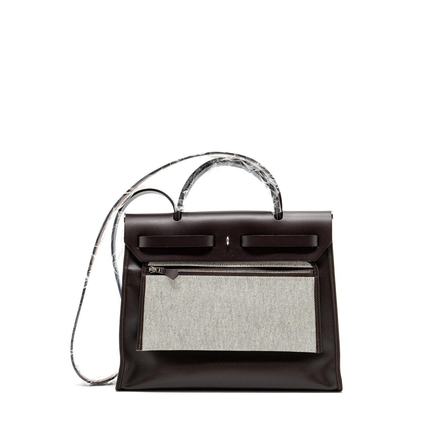 Hermes herbag 31 zip bag canvas / hunter ebene / ecru SHW stamp U