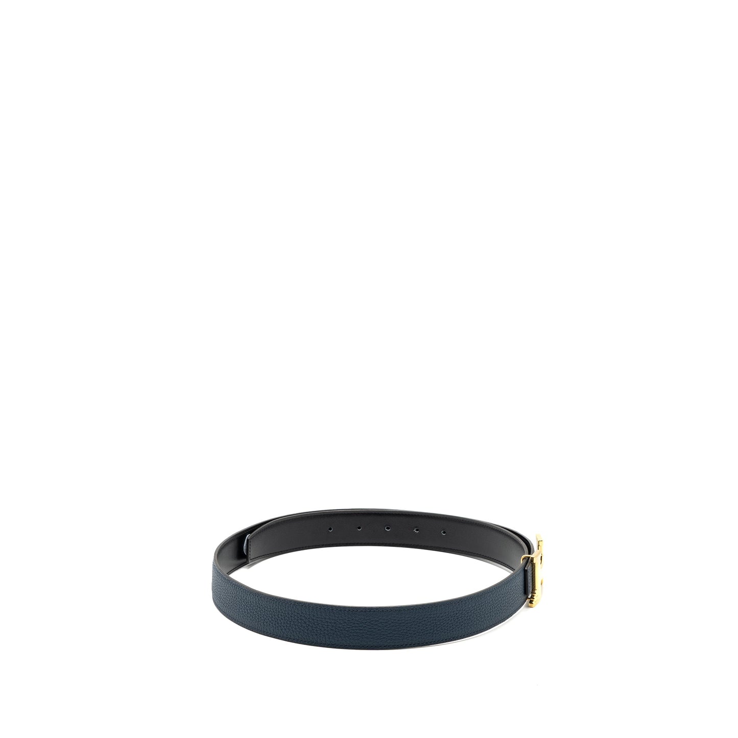 Hermes size 95 32mm double side belt with limited H buckle dark blue / black GHW stamp D