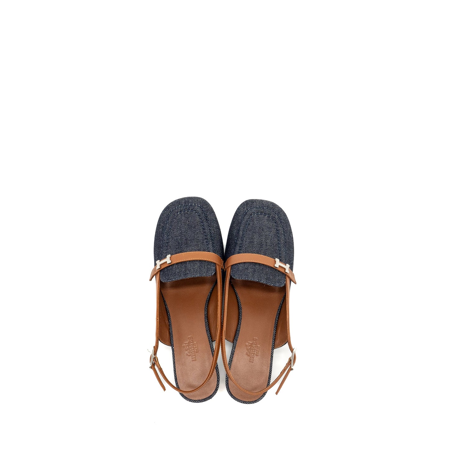 Hermes size 38 sandals denim dark blue/gold SHW