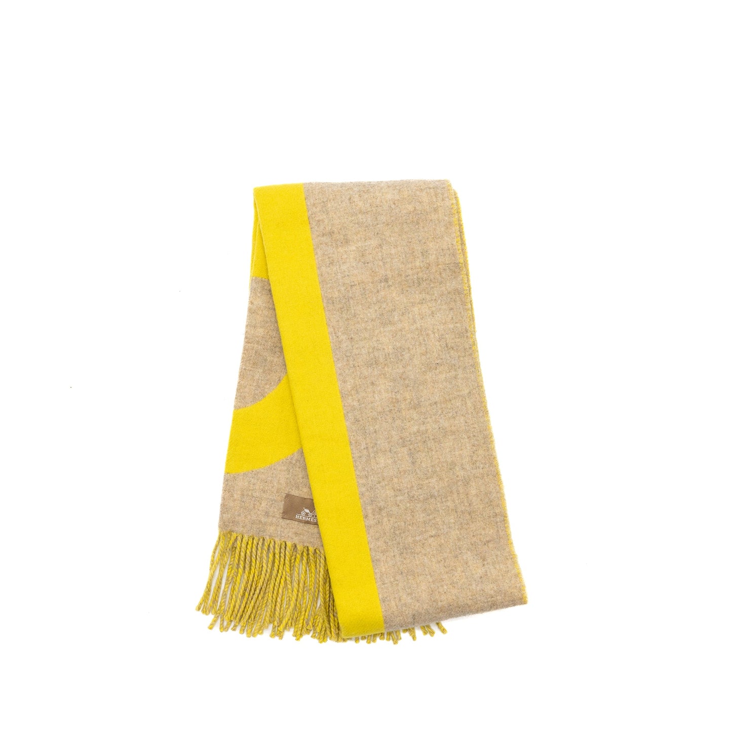 Hermes Casaque Grand Mors Muffler Cashmere Beige Chine/Jaune Acide