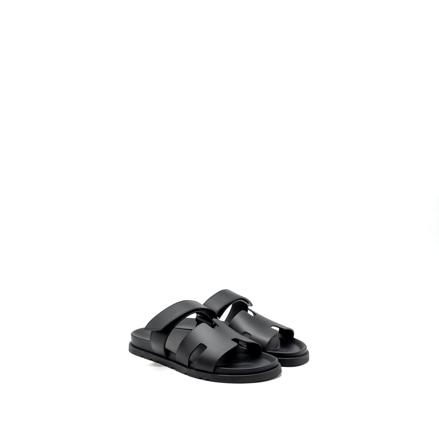 Hermes Size 44 Chypre Sandals Calfskin Black