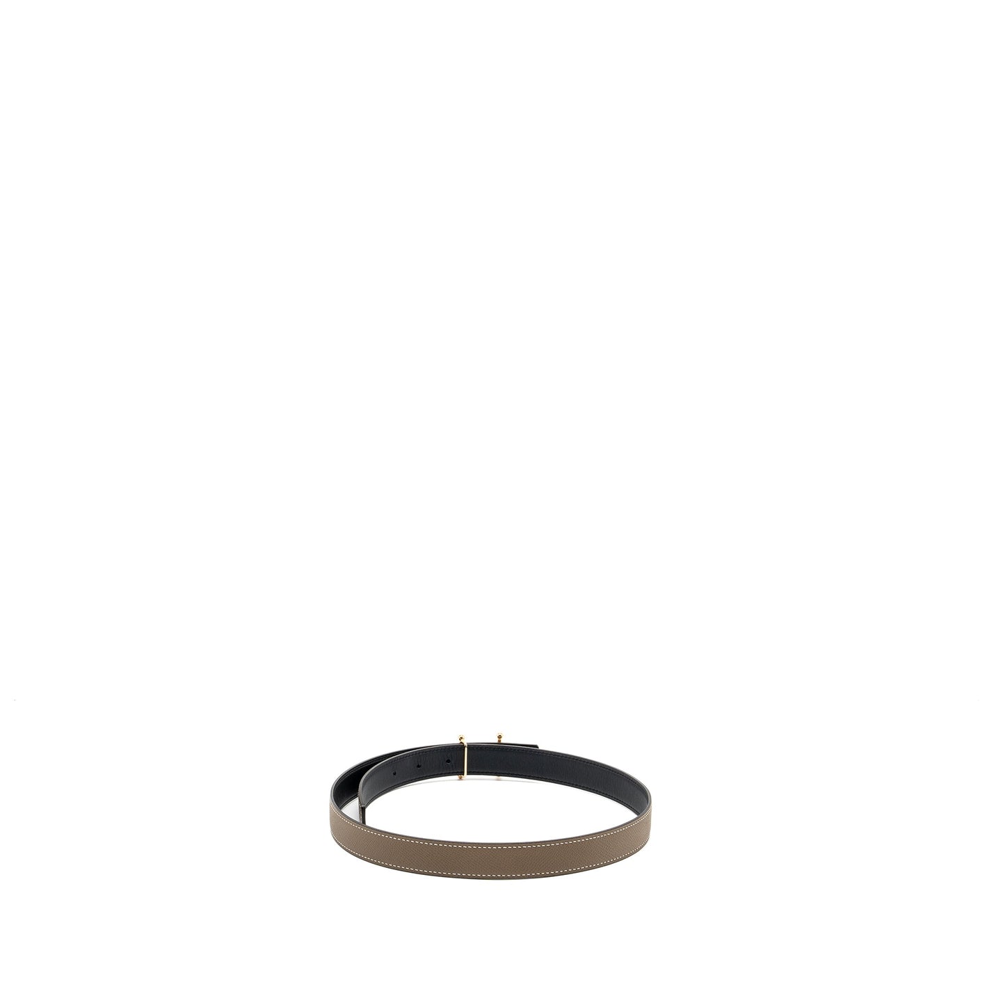 Hermes Size 75 Mors H Belt Buckle & 24mm Reversible Epsom/Swift Strap etoupe / black RGHW Stamp B