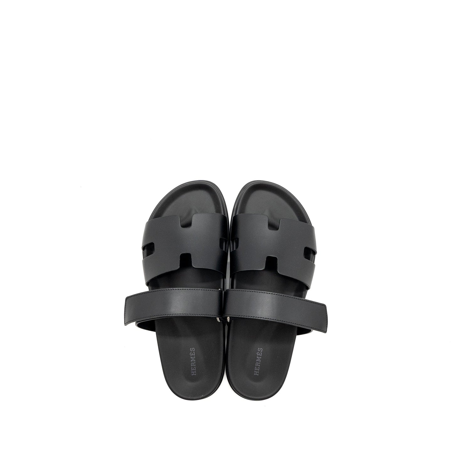 Hermes Size 44 Chypre Sandals Calfskin Black