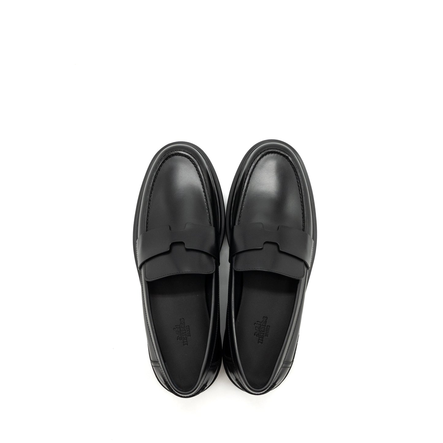 Hermes Size 38 Mocassins Hitch Loafer glacéd calfskin Black