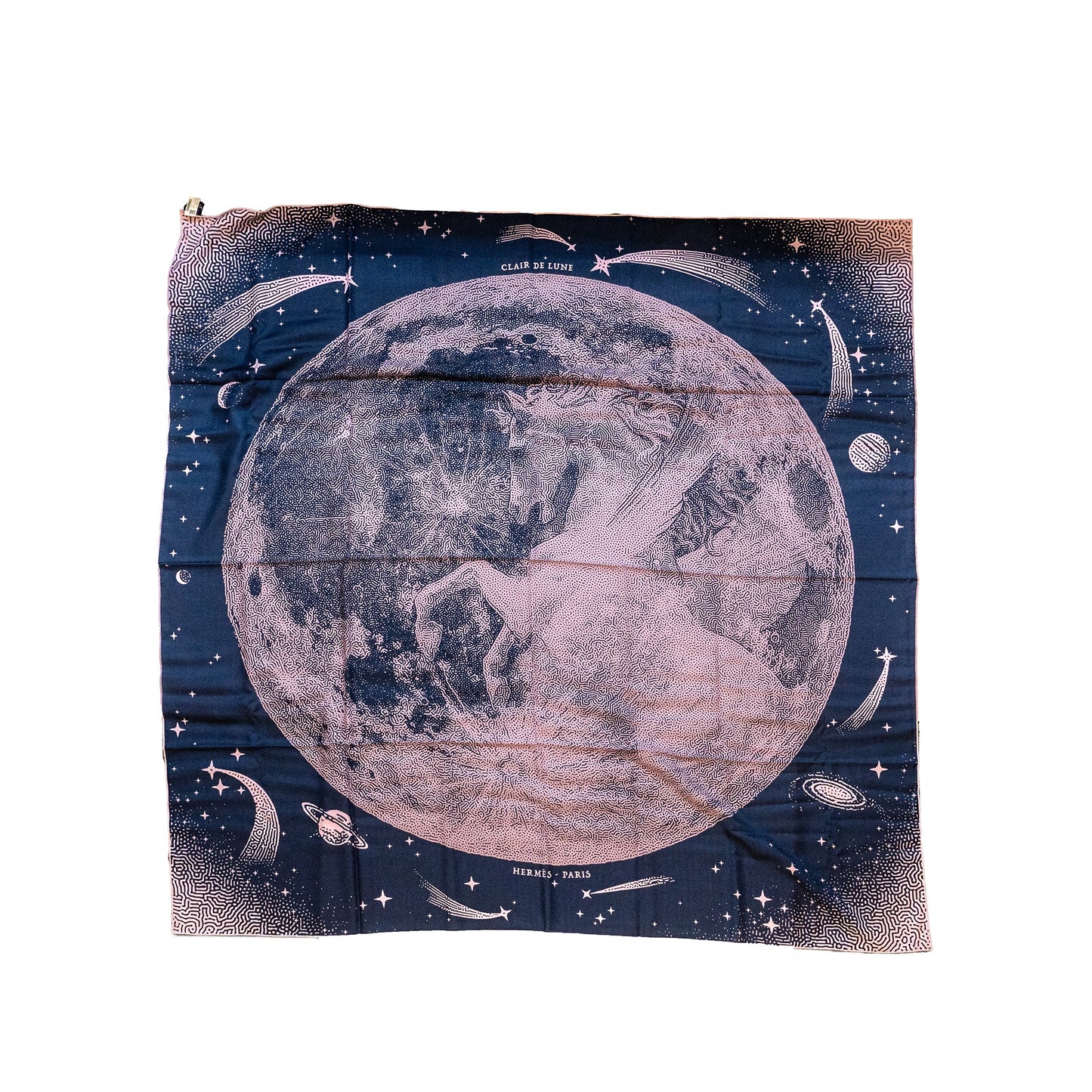 Hermes 140cm Claire de Lune Scarf cashmere / silk marine/ viex rose
