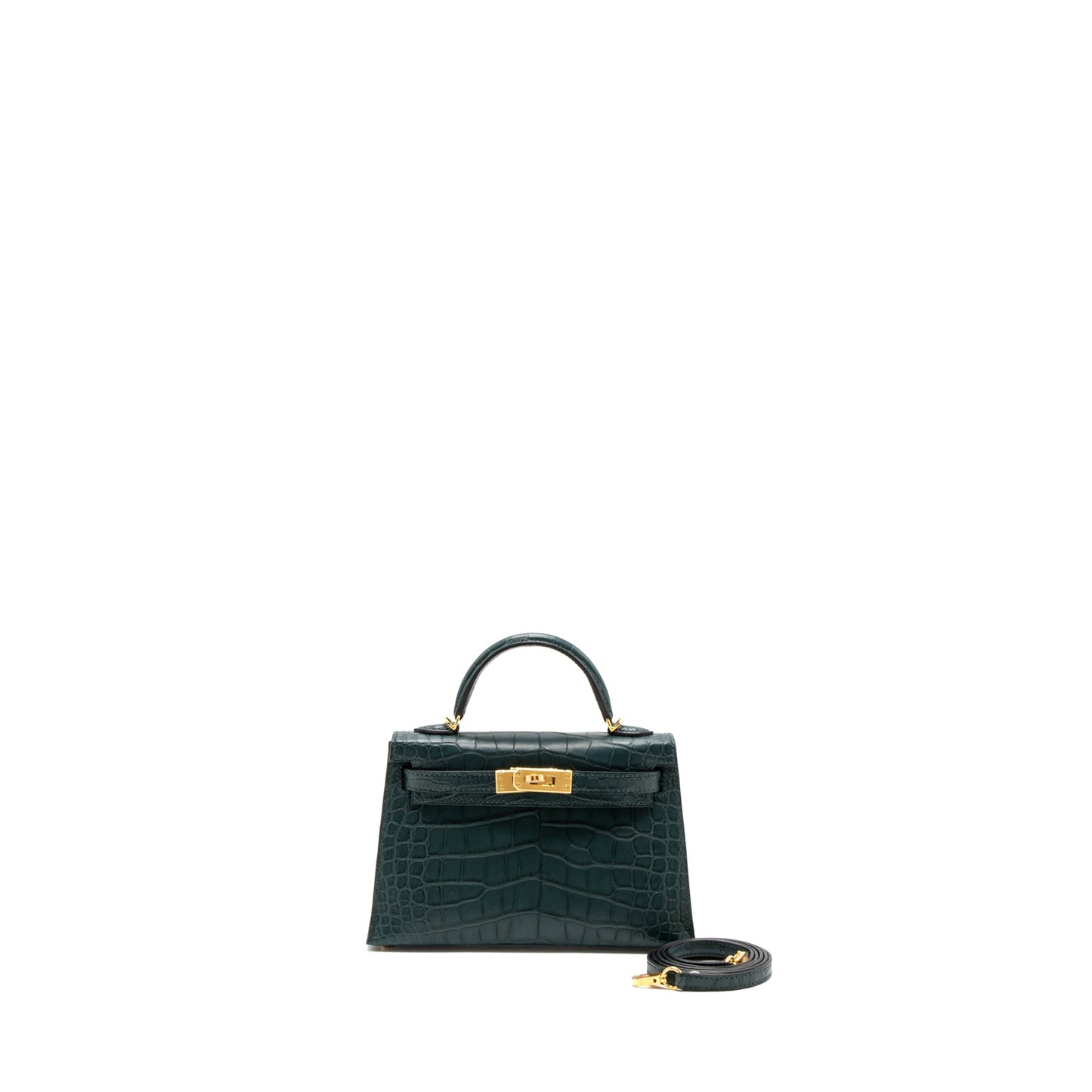 Hermes Mini Kelly II Alligator Mississippiensis Matte 6O Vert Cypres GHW Stamp U