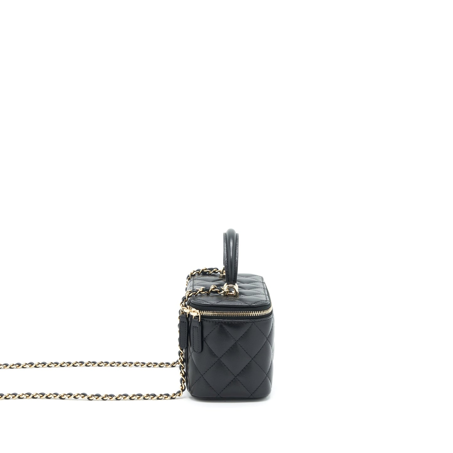 Chanel 22A Top Handle Long Vanity With Chain Lambskin Black LGHW