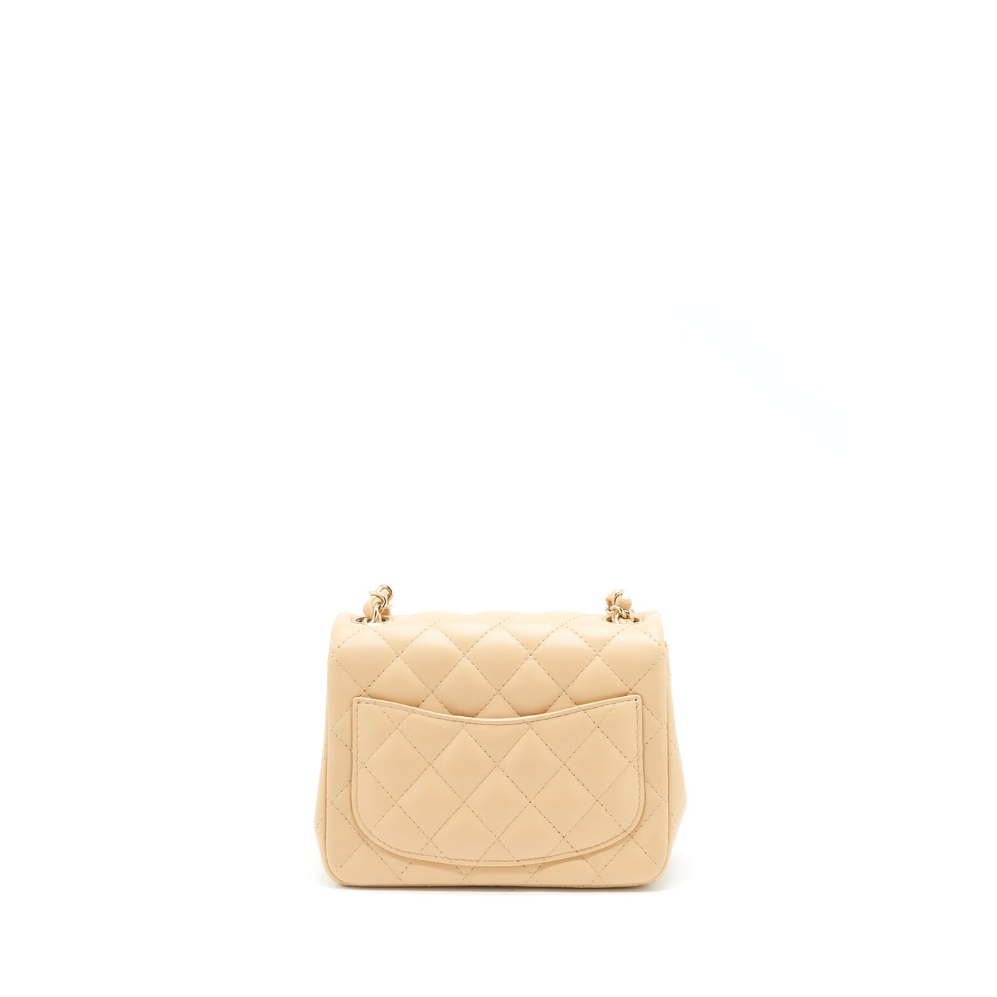 Chanel 22C Mini Square Flap Bag Lambskin Beige LGHW (Microchip)