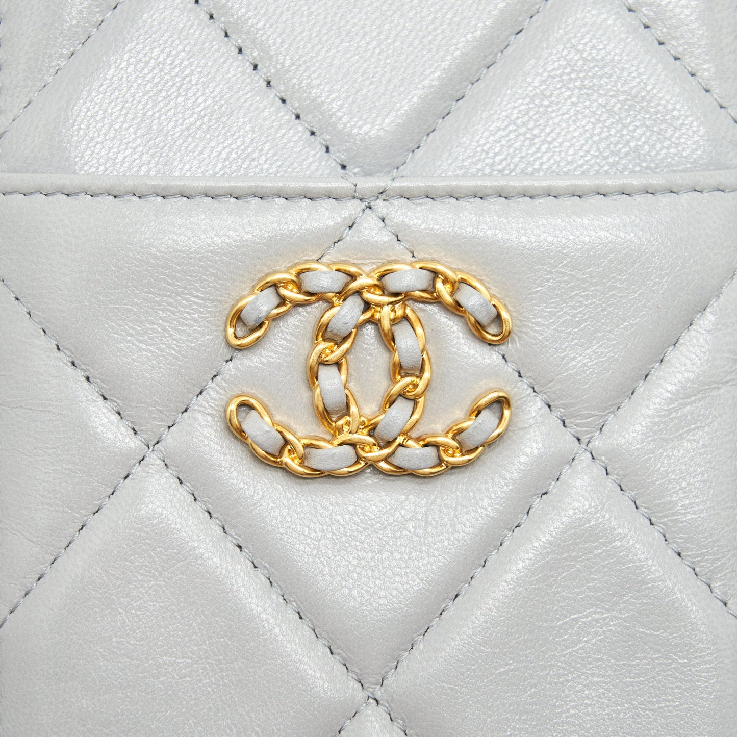Chanel 19 Phone And Card Holder Small pouch Lambskin Grey GHW