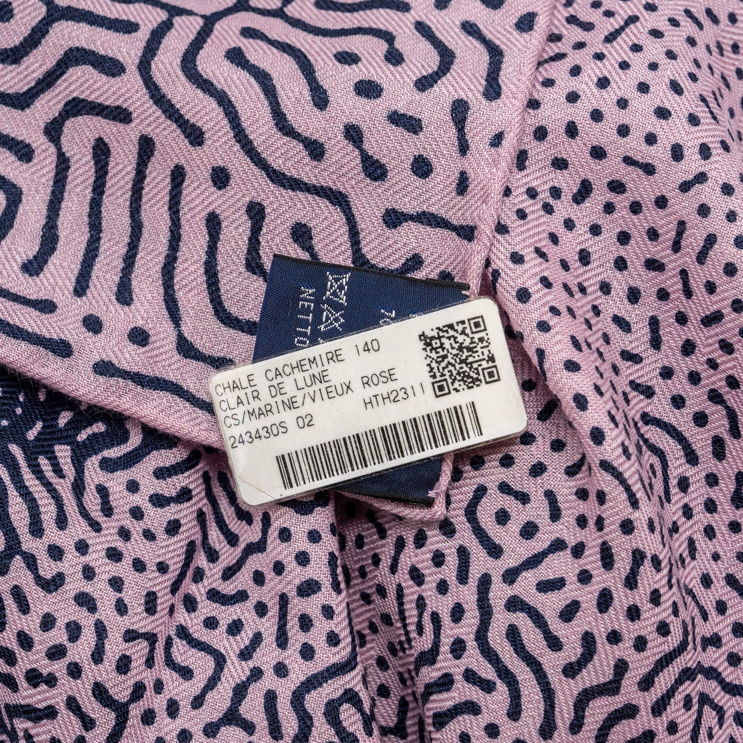 Hermes 140cm Claire de Lune Scarf cashmere / silk marine/ viex rose