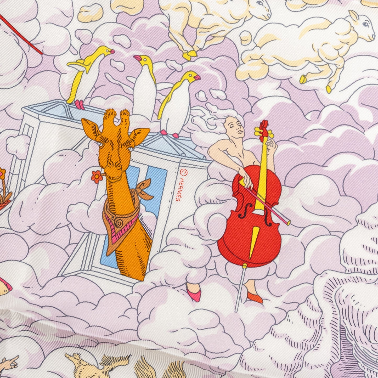 Hermes 90cm Silk Scarf Sur Mon Nauge Bleu Ciel/Parme