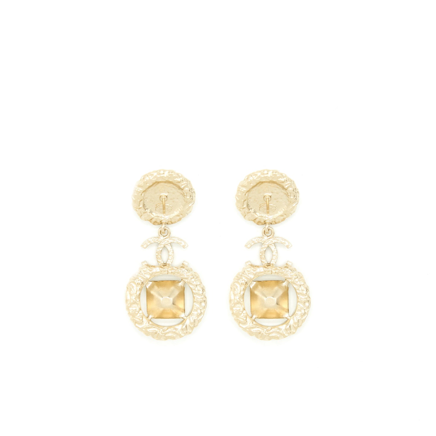 Chanel CC Logo With Pearls And Square Crystals Earrings LGHW