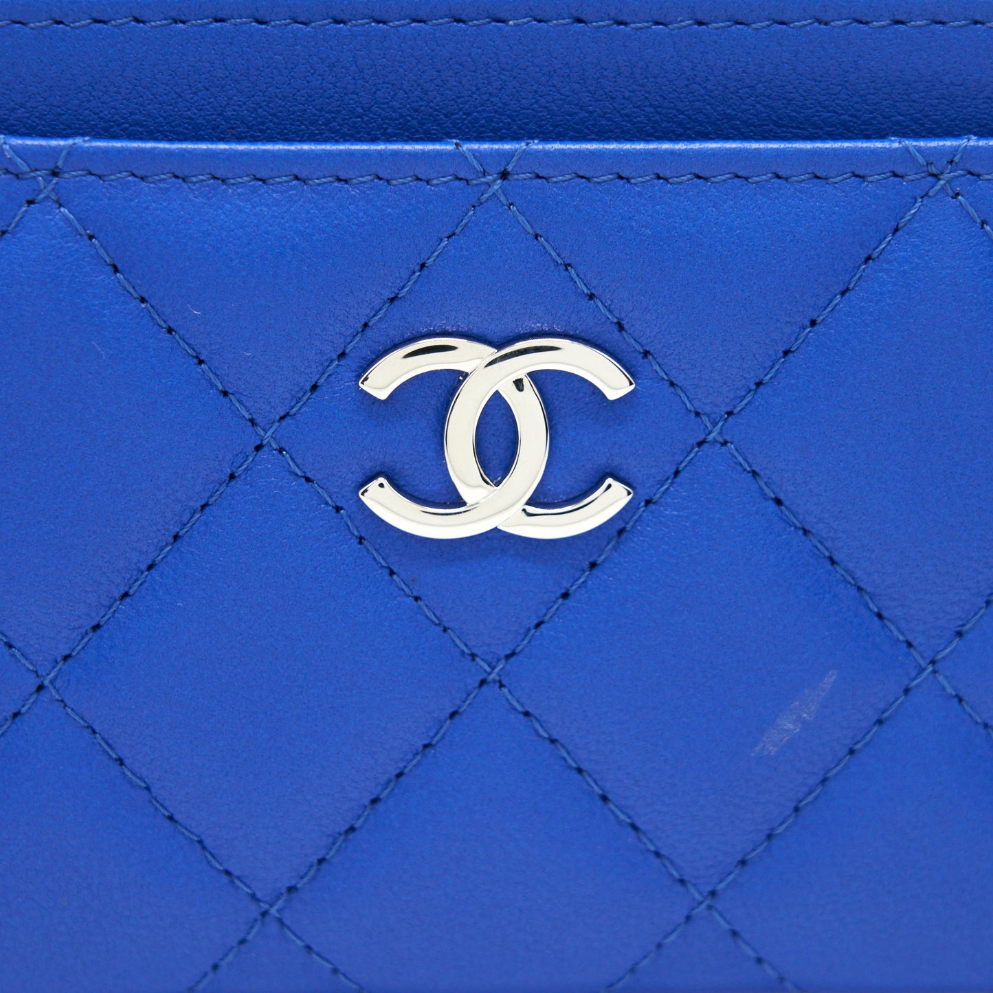 Chanel Classic CC Card Holder Lambskin Blue SHW