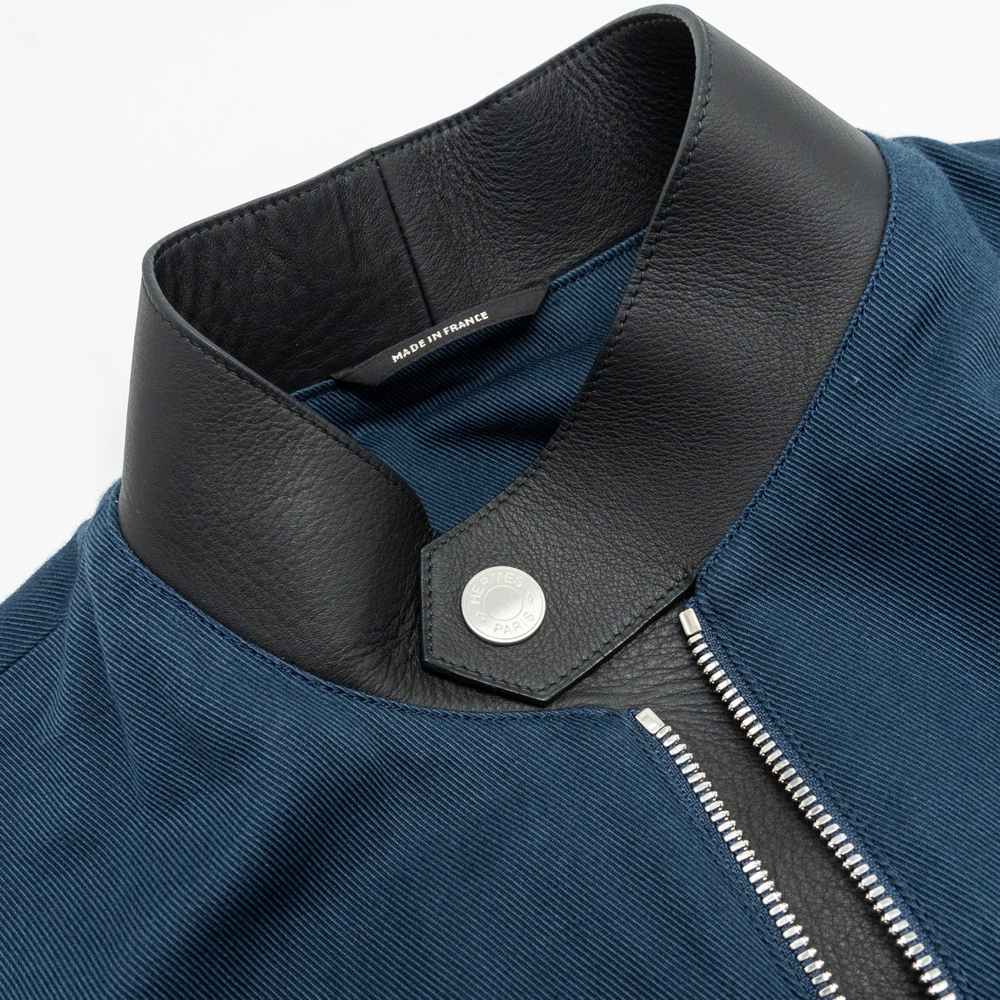 Hermes size 46 jacket with leather detail navy / black