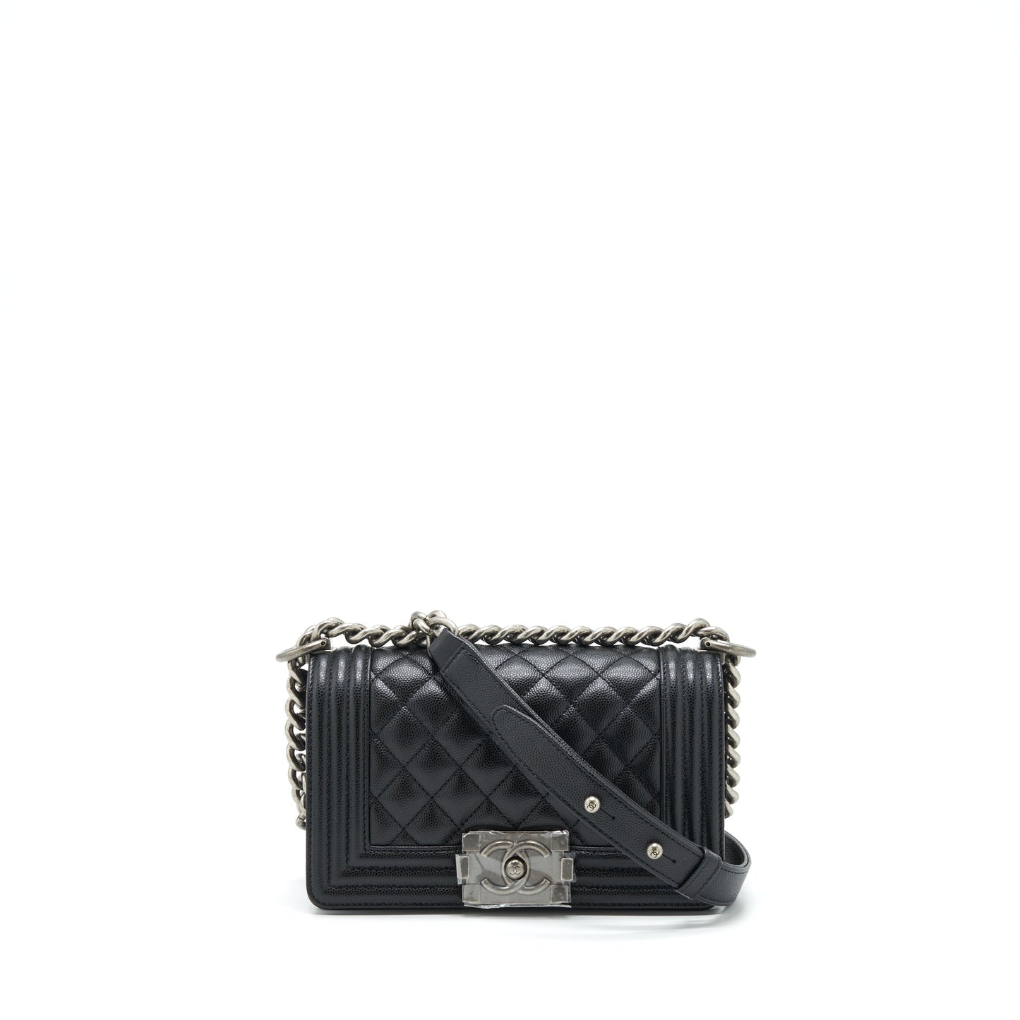 Chanel Small Boy Bag Caviar Black Ruthenium Sliver Hardware (Microchip)