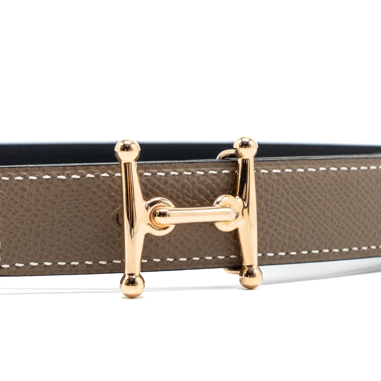 Hermes Size 75 Mors H Belt Buckle & 24mm Reversible Epsom/Swift Strap etoupe / black RGHW Stamp B