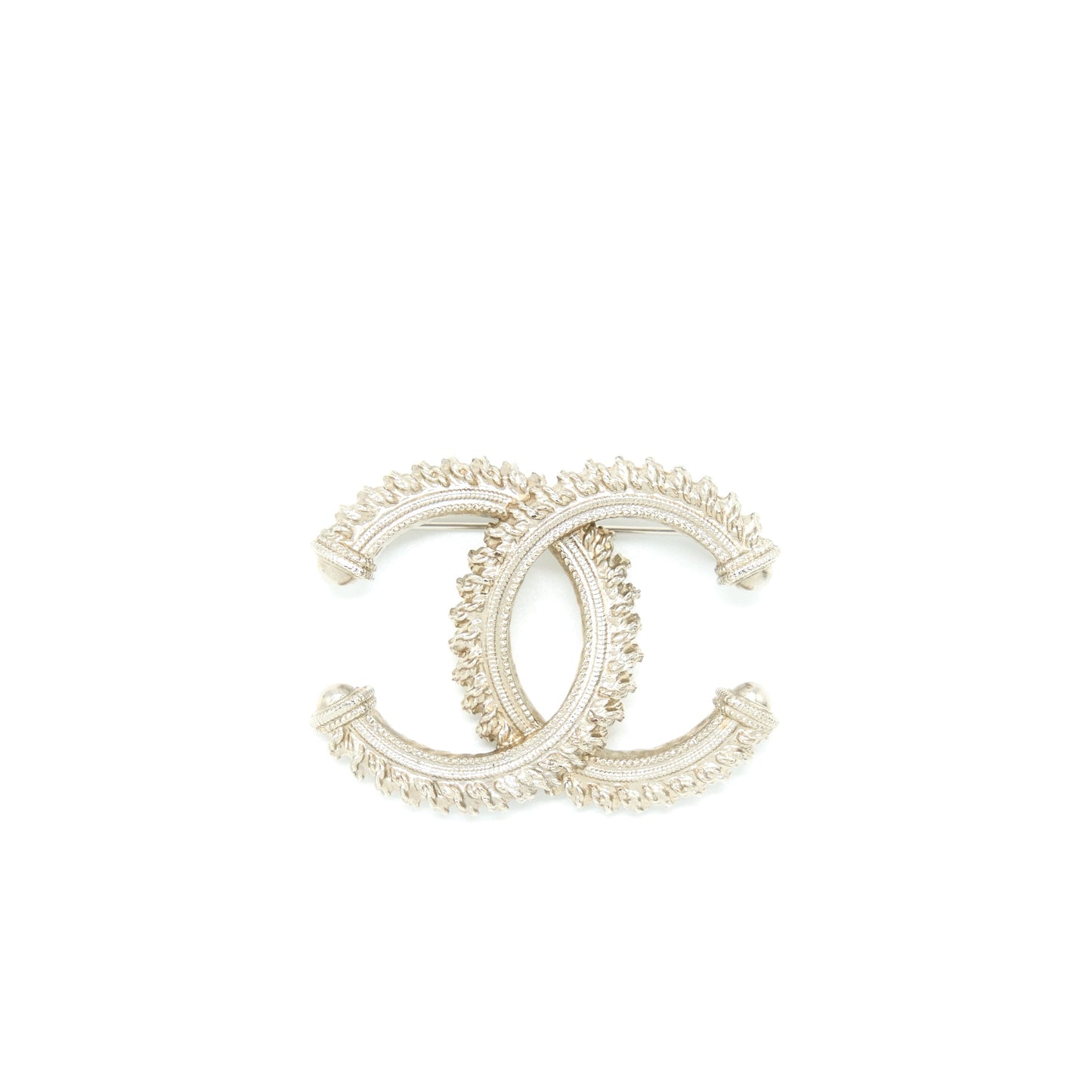 Chanel CC Logo Brooch Brushed Light Gold Tone