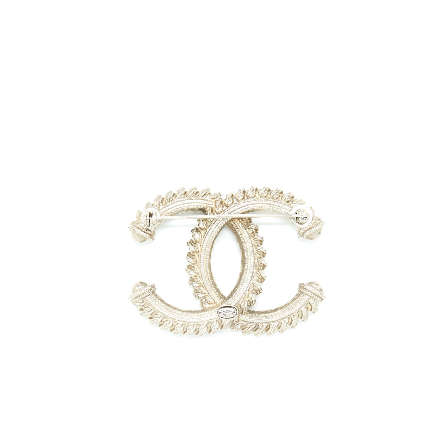 Chanel CC Logo Brooch Brushed Light Gold Tone