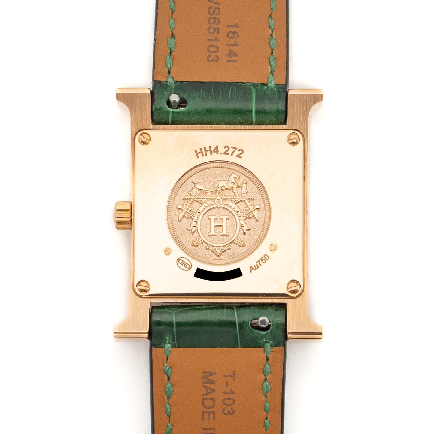 Hermes Heure Watch small model rose gold with diamonds green dial