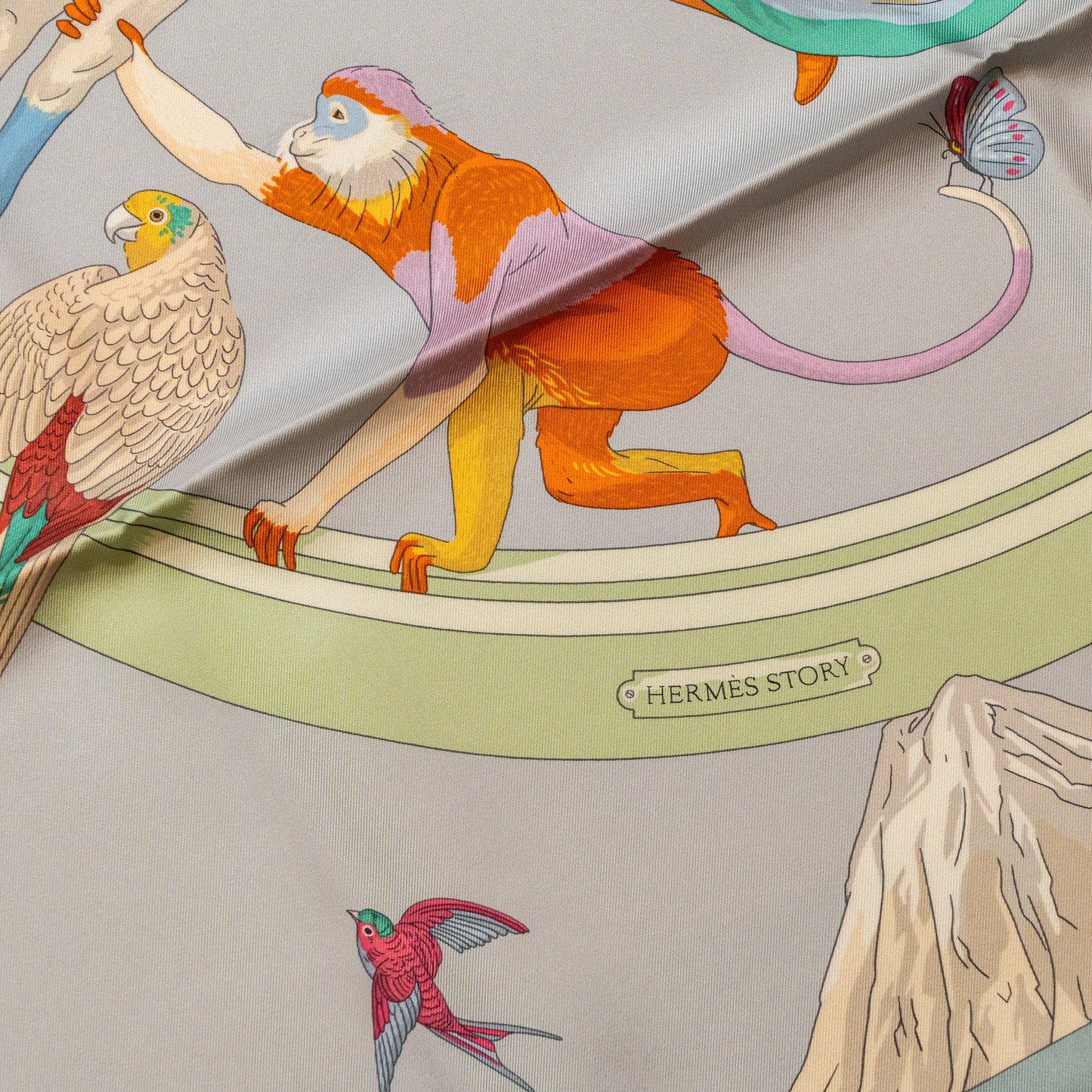 Hermes 90*90cm Silk Scarf Hermes Story Blue Glacier/Rose/Multicolour