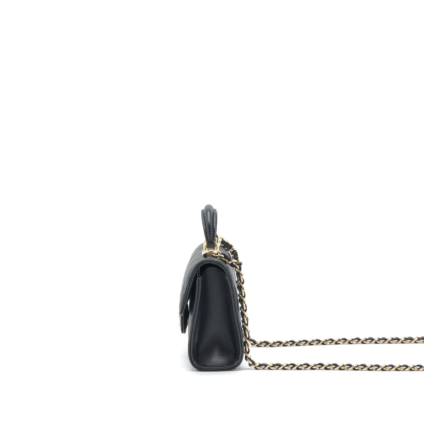 Chanel 22P Top Handle Mini Flap Bag With Chain Lambskin Black LGHW