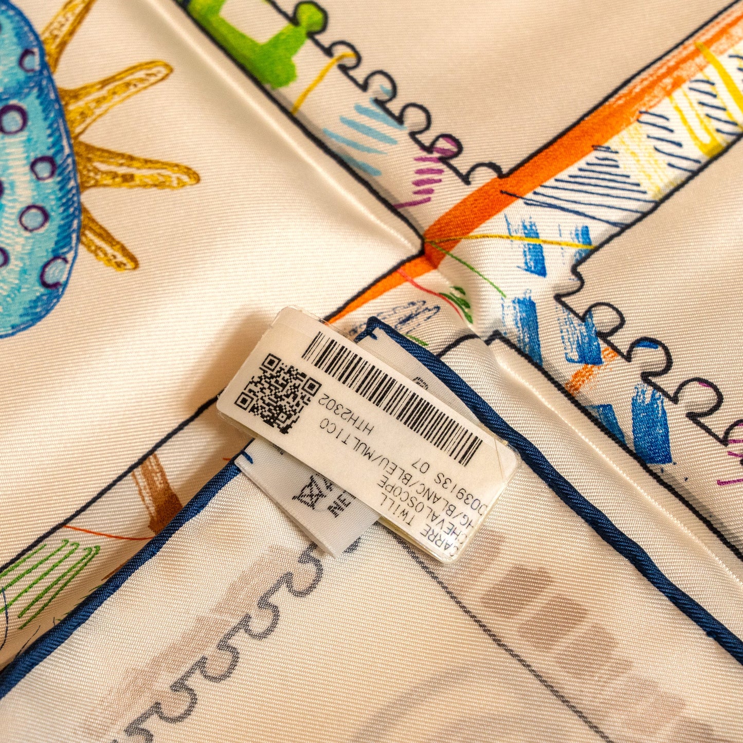 Hermes 90cm Silk Scarf Chevaloscope Blanc/Bleu/Multicolour