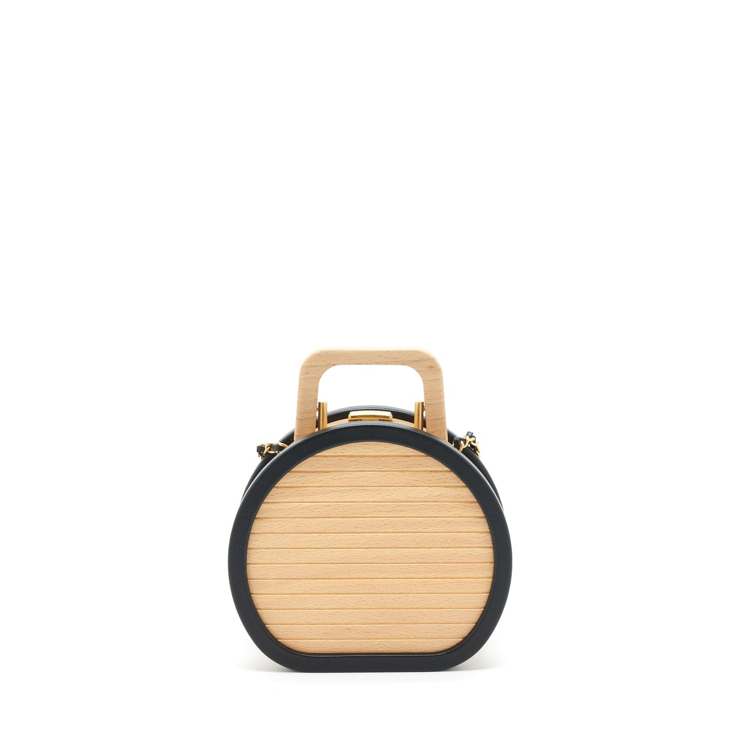 Chanel 22C small vanity case beech wood, calfskin beige / black with GHW
