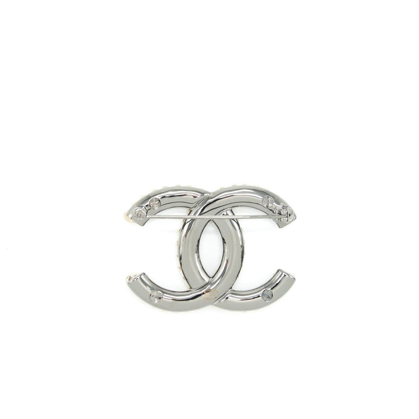 Chanel CC logo mini hearts brooch lghw