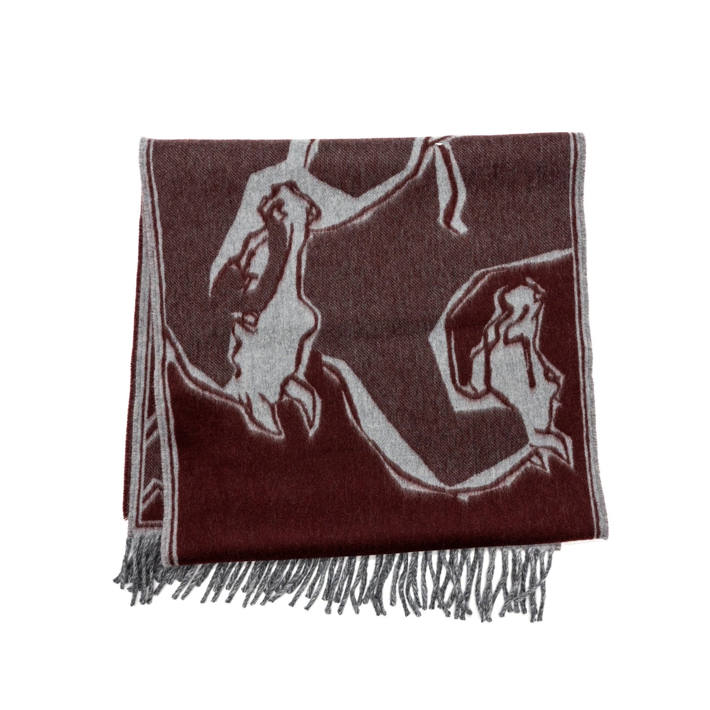 Hermes La Danse Des Chevaux Muffler Cashmere Bordeaux/ Gris Moyen/ Gris Clair