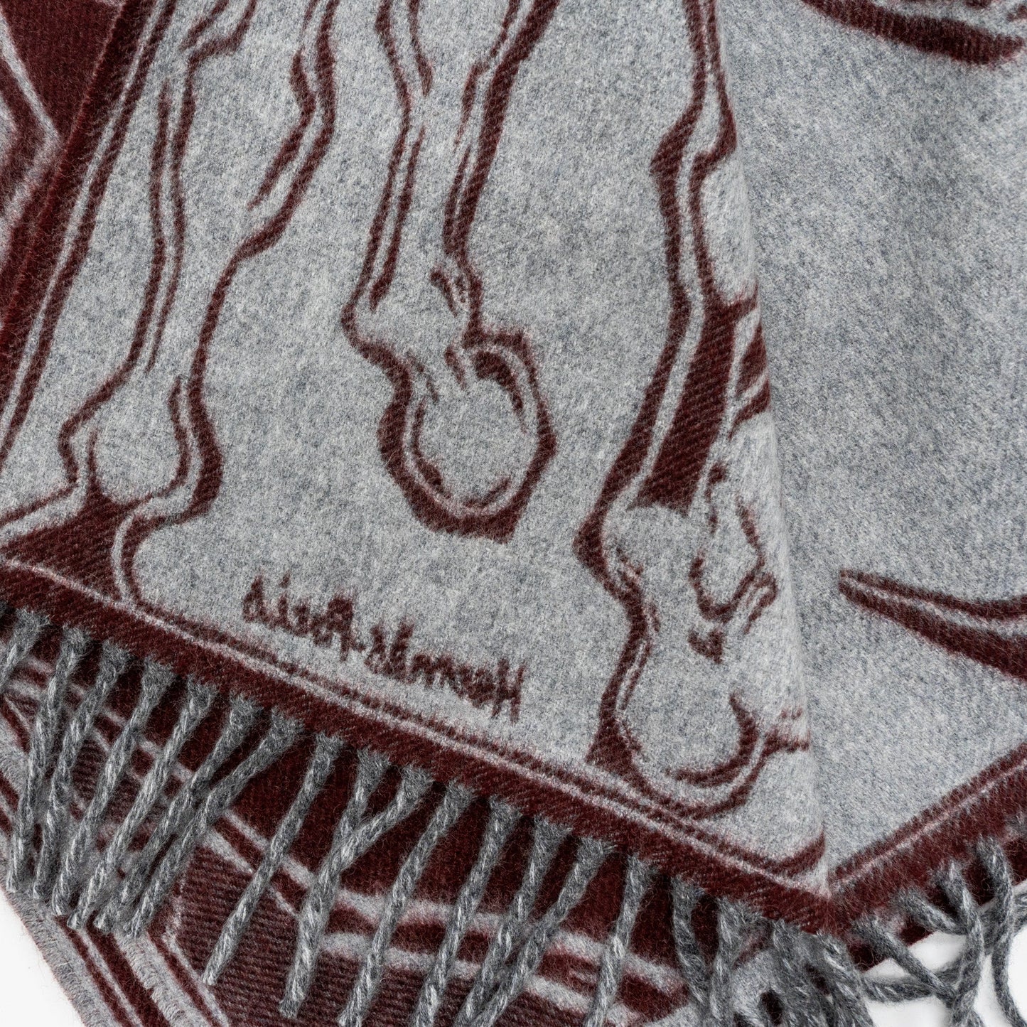 Hermes La Danse Des Chevaux Muffler Cashmere Bordeaux/ Gris Moyen/ Gris Clair