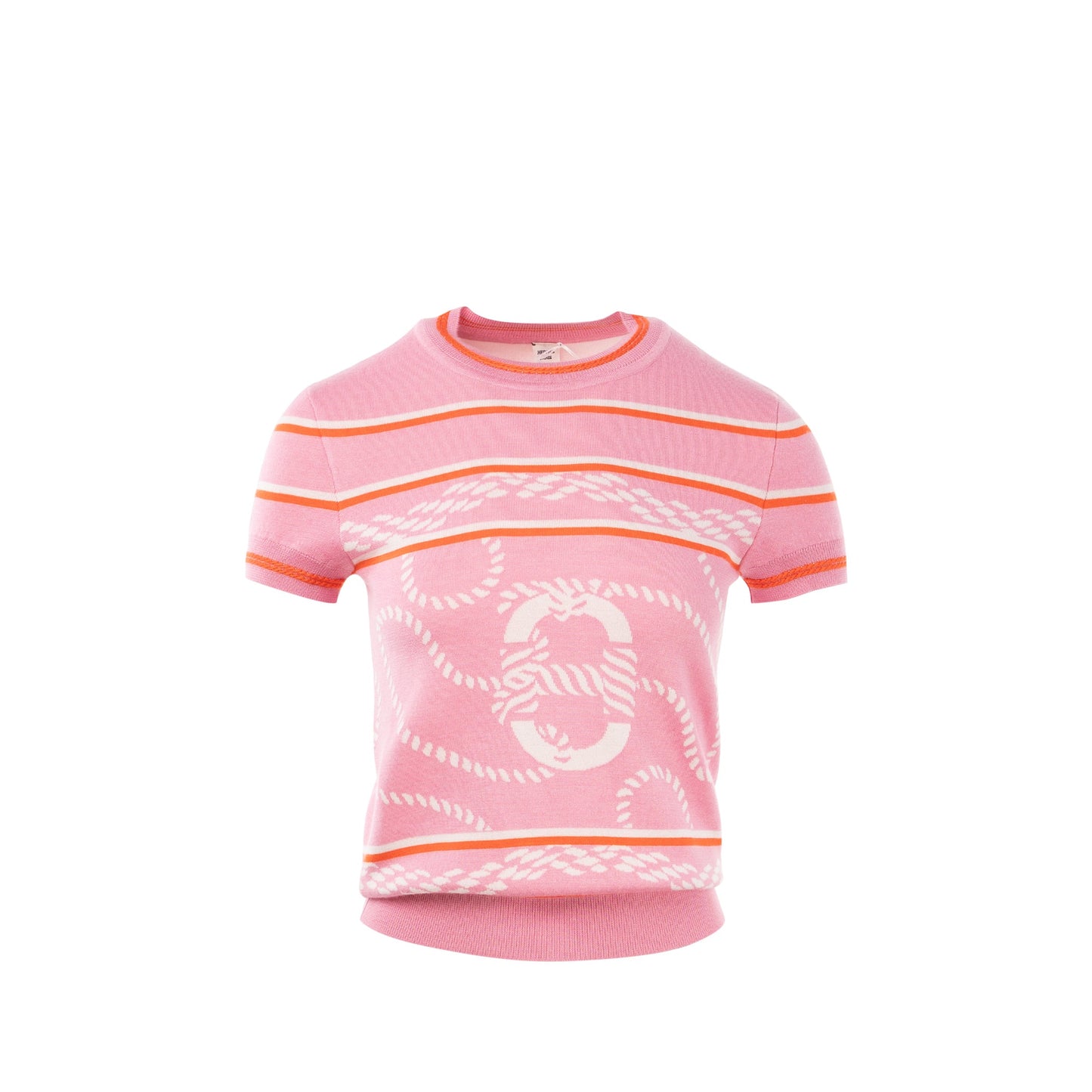 hermes size 34 short sleeve sweater cashmere / silk pink multicolour