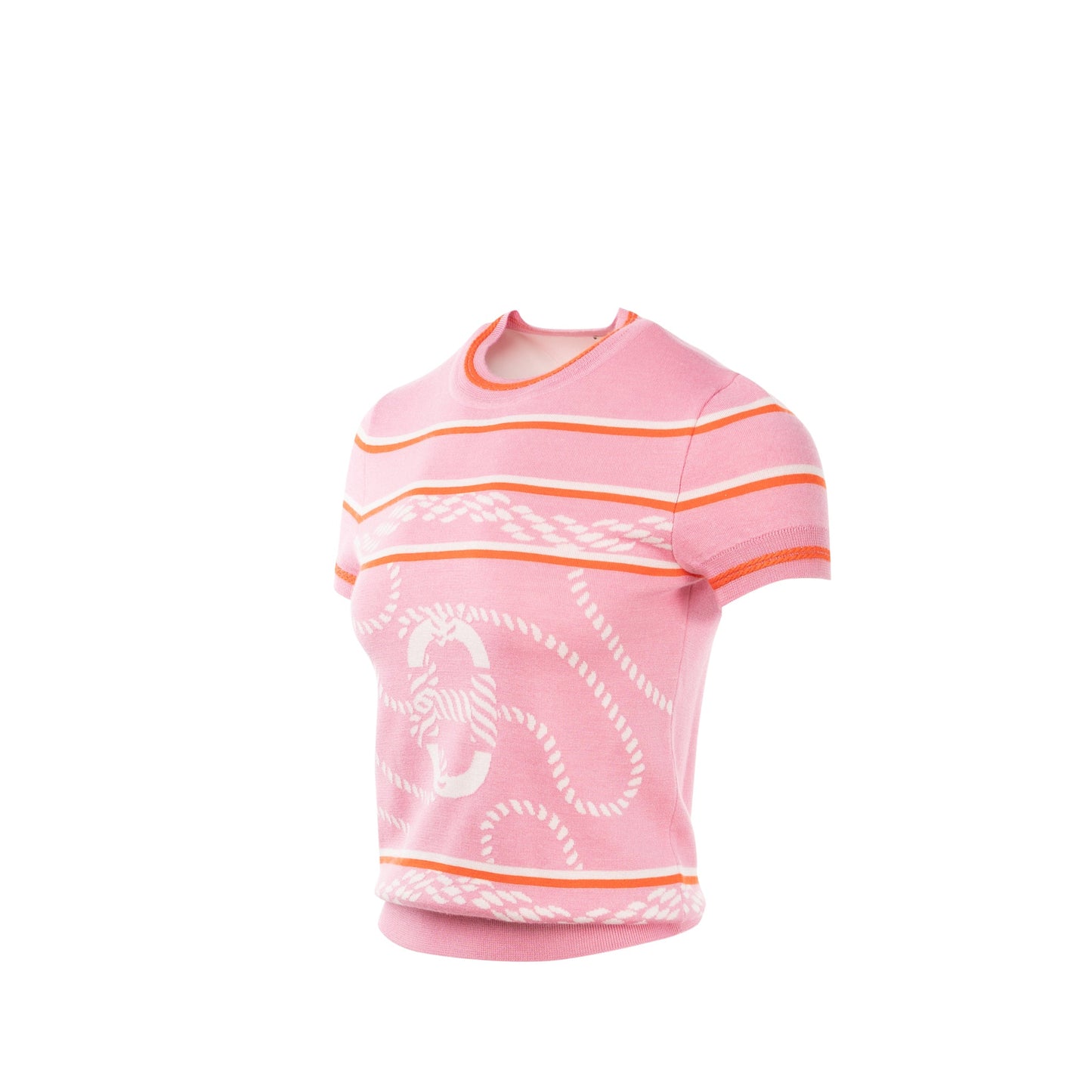 hermes size 34 short sleeve sweater cashmere / silk pink multicolour